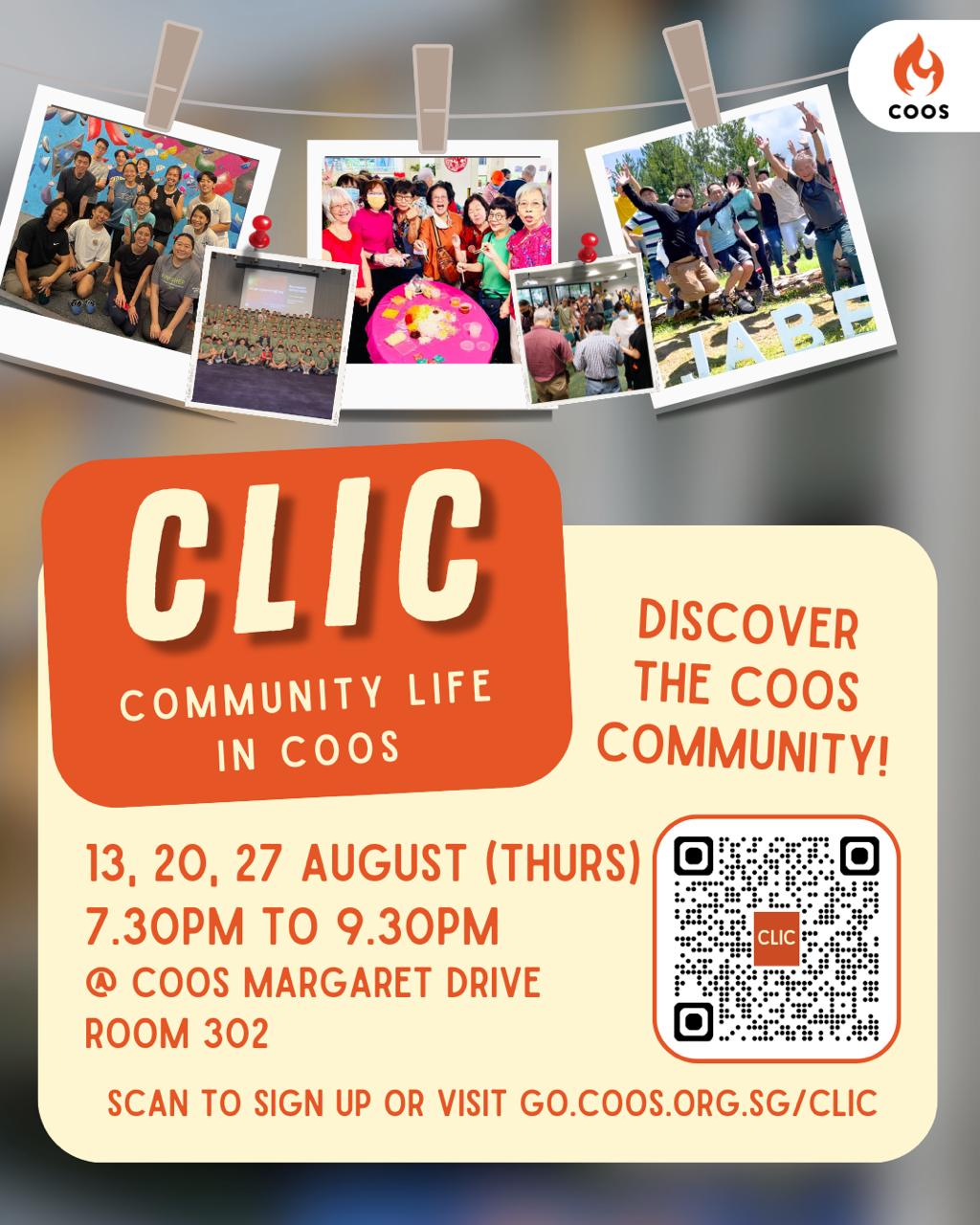 CLIC: Community Life in COOS. To help newcomers plug into the COOS Community.