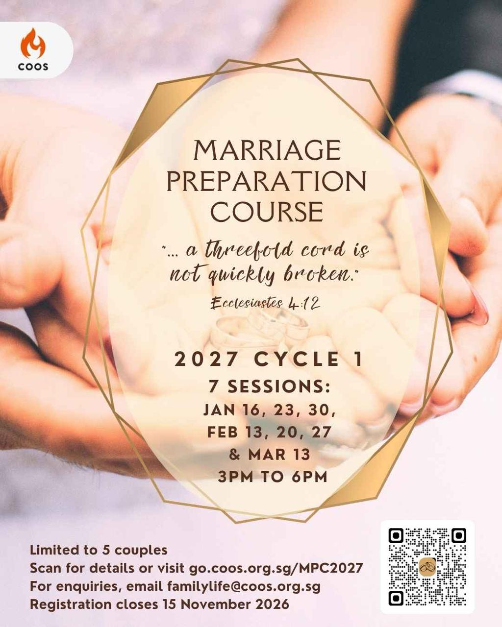 COOS Marriage Preparation Course Cycle 1, 2027